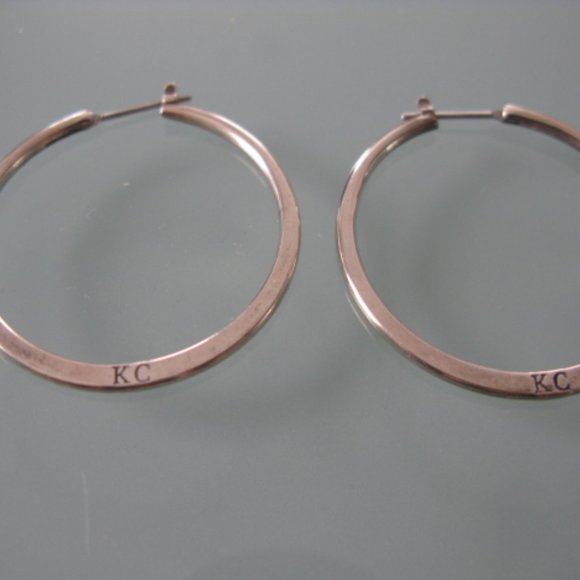 Kenneth Cole Silver Hoop Earrings w/ stone inlay - Picture 3 of 3